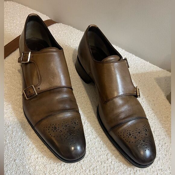 Tom Ford mens Brown Leather Double Monk Oxfords with Brogue Detailing size 13 - Picture 2 of 16